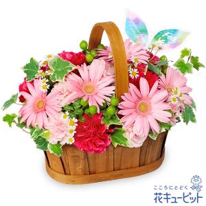 退職祝い 花 ギフト お祝い プレゼント花キューピットのピンクのハーモニーバスケット｜i879