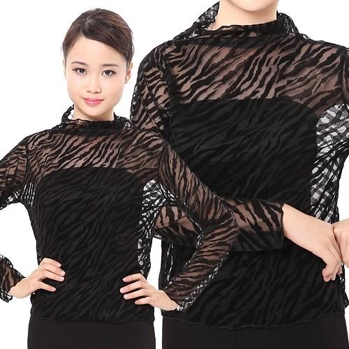 社交ダンス トップス  重ね　スケ　ゼブラ　デザインカットソー　・ フラダンス・フォークダンス・