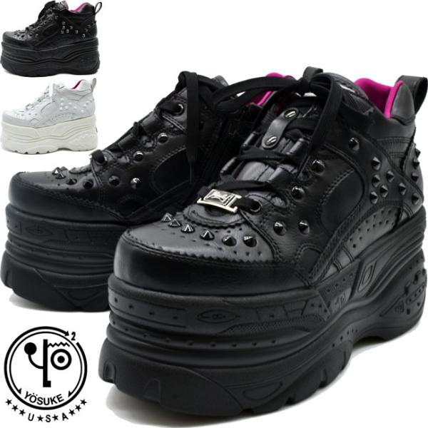 スニーカー レディース 厚底 ブラック 黒 ヨースケ YOSUKE 厚底スニーカー レースアップ ハ...