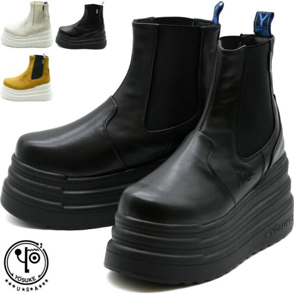 ブーツ レディース 厚底 ブラック 黒 ヨースケ YOSUKE サイドゴアブーツ 厚底ブーツ ハイソ...
