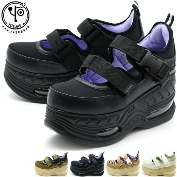 スニーカー レディース 厚底 ブラック 黒 ヨースケ YOSUKE 厚底スニーカー ベルト ストラッ...