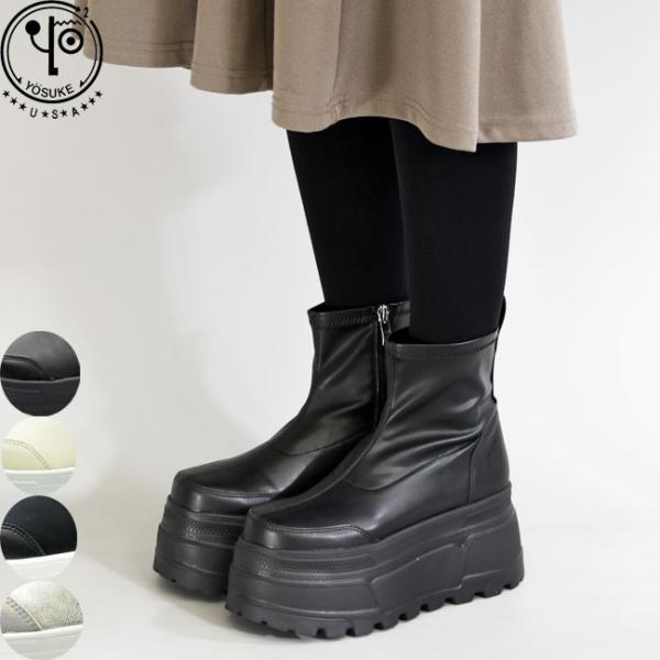 ブーツ レディース 厚底 ブラック 黒 ヨースケ YOSUKE 厚底ブーツ ストレッチブーツ スニー...