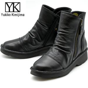 ブーツ レディース 厚底 ブラック 黒 ユキコ キミジマ Yukiko Kimijima レザーブーツ ショートブーツ レディース 本革 レザー 22-24.5 2849