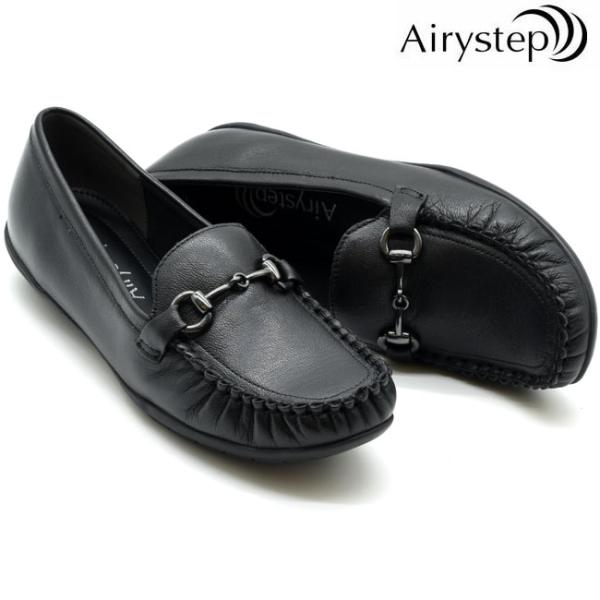 モカシン パンプス レディース ブラック 黒 エアリーステップ Airy step ローヒール 本革...