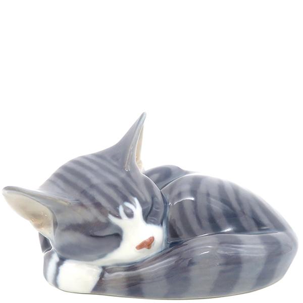 ロイヤルコペンハーゲン オブジェ フィギュリン 陶磁器 グレー ネコ 猫 置物  中古