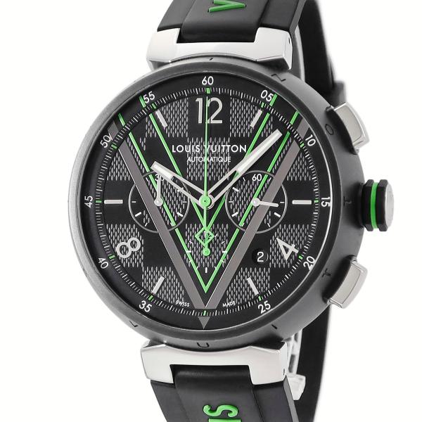 【3年保証】 ルイヴィトン タンブール クロノグラフ ダミエ・グラフィット レース QA130Z ブ...