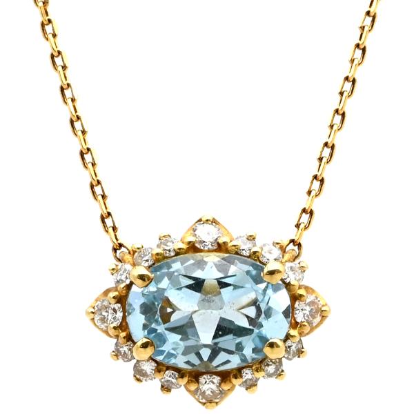 ポンテヴェキオ ネックレス アクアマリン K18YG ゴールド Au750 18K 18金 ダイヤモ...