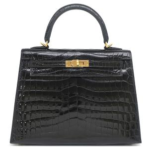 エルメス 2WAYバッグ ケリー ケリー 25 外縫い ニロティカス ブラック ブラック クロコ ショルダー シャイン U
