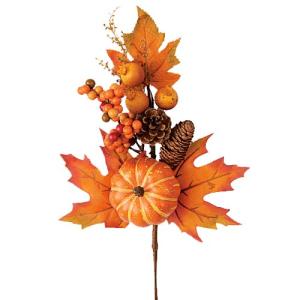 パンプキンベリーコーンリーフスプレイ 6本セット ハロウィン装飾 和室・床の間・茶室用 秋らしい造花 店舗装飾品 秋の装飾 紅葉 紅葉ツリー｜ibepara