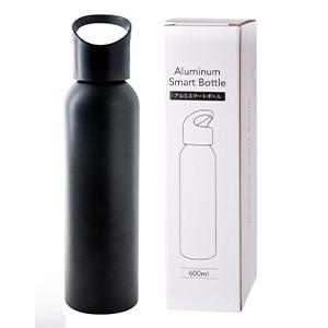 アルミスマートボトル600ml 60個以上販売 ブラック 軽量でスタイリッシュなアルミ製ボトル 水筒 名入れ可能商品 販促品 ノベルティグッズ