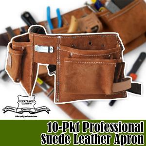 アメリカ製前掛け スエード製ブラウン腰袋 3ポケット　USA製 ヘリテージレザー 10-Pkt Professional Suede Leather Apron 腰袋
