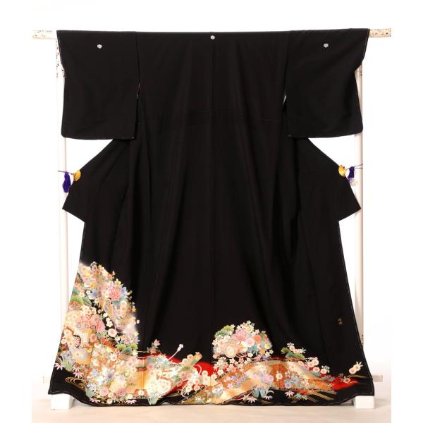 留袖 レンタル フルセット 着物 江戸褄 結婚式 貸衣装 黒 流水 花尽くし 束熨斗 御所車 爆買