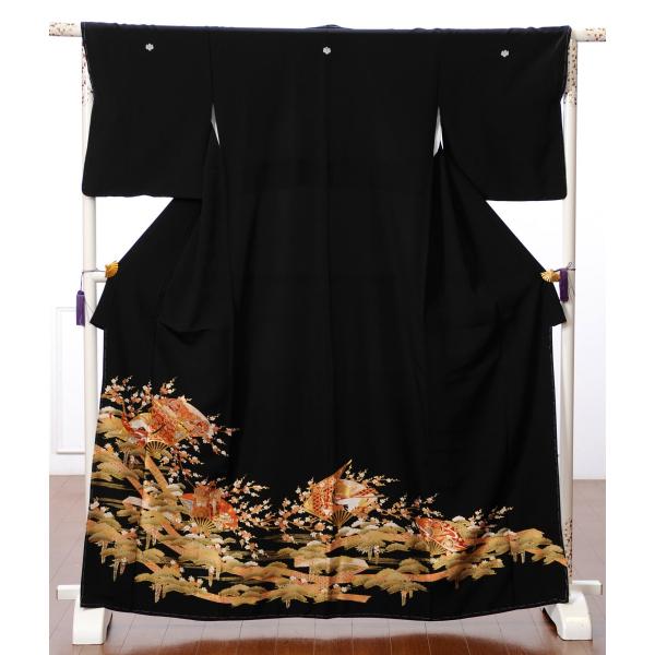 留袖  レンタル 黒留袖 フルセット 着物レンタル 着物 結婚式 貸衣装 梅 松 扇面 爆買