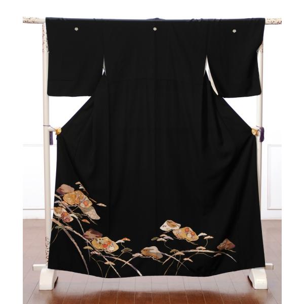 留袖 レンタル 黒留袖 フルセット 着物 結婚式 貸衣装 着物レンタル 雪輪露芝 153cm〜170...