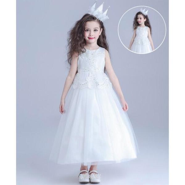 子供ドレス ピアノ発表会 ロング 子供ドレス 発表会 子どもドレス フォーマル  ジュニアドレス 白...