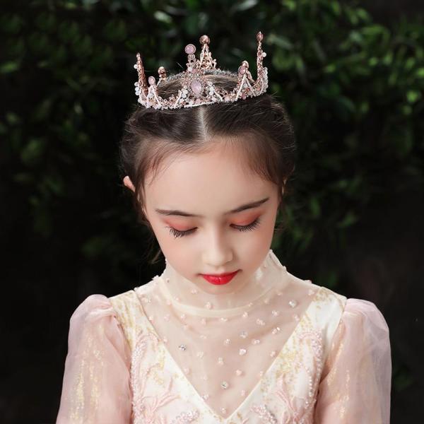 王冠 ヘアアクセサリー フラワーティアラ フォーマル クリスタル パール 髪飾り 子供 女の子 カチ...