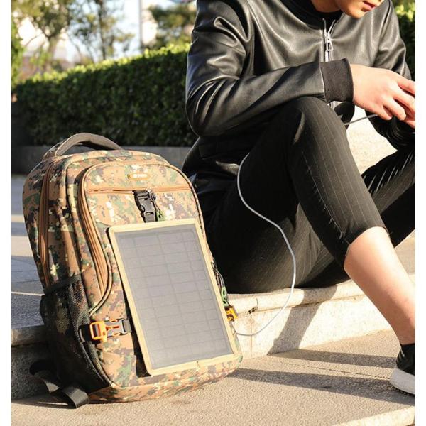 リュック 迷彩柄 ソーラーパネル USB 充電 リュックサック 登山用 旅行 防災 遠足 軽量 キャ...