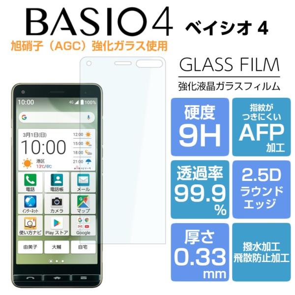 BASIO4 KYV47 フィルム ガラスフィルム 強化ガラス BASIO4 ベイシオ4 液晶保護フ...