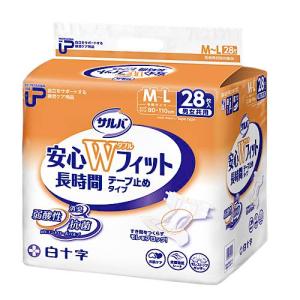 （ケース販売）PUサルバ安心Wフィット テープ止めタイプ M-Lサイズ／28枚×2袋（白十字）約4回分吸収 35596
