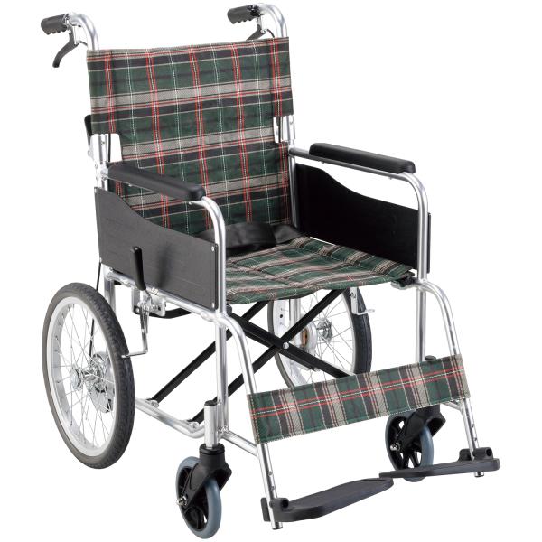 介助式車いす KS30M 座面幅40cm／グリーンチェック（マキテック）KS30M-40GCS ノー...