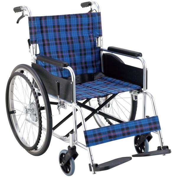 自走式車いすワイドタイプ KS50M 座面幅46cm／ネイビーチェック（マキテック）KS50M-46...