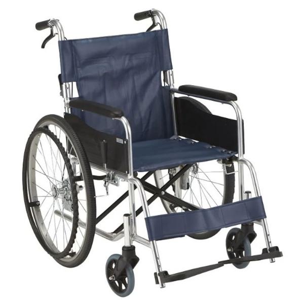 エコノミーシリーズ RW-50B 座面幅42cm／紺ビニールレザーシート（マキテック）自走式車いす ...