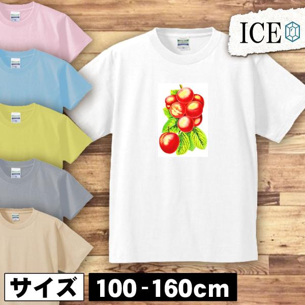 もも キッズ 半袖 Tシャツ すもも 桃 ピーチ フルーツ 果物 アンティーク レトロ 男の子 女の...