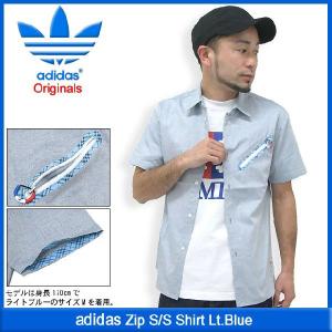 アディダス adidas ジップ シャツ 半袖 ライトブルー オリジナルス(ADIDAS Zip S/S Shirt Lt.Blue Originals シャツ メンズ F81869)｜icefield