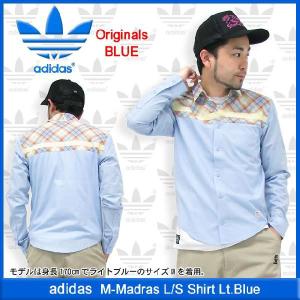 アディダス adidas M マドラス シャツ 長袖 ライトブルー オリジナルス ブルー(adidas M-Madras L/S Shirt Lt.Blue Originals BLUE シャツ W40542)｜icefield