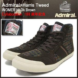 アドミラル Admiral×ハリス ツィード スニーカー イノマー ハイ ダークブラウン コラボ メンズ (Harris Tweed inomer hi dk.brown シューズ SJAD1323-16)｜icefield