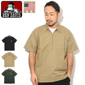 ベンデイビス シャツ 半袖 BEN DAVIS メンズ USA ハーフ ジップ ( BDUS-7100 USA Half Zip S/S Shirt MADE IN USA ビッグシルエット)｜icefield