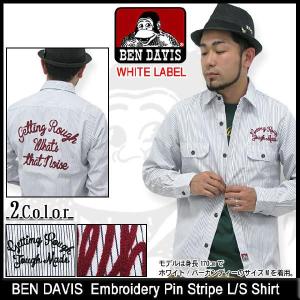 ベンデイビス BEN DAVIS エンブロイダリー ピン ストライプ シャツ 長袖 ホワイトレーベル(ben davis BDUS-713EM1 Embroidery Pin Stripe Shirt)｜icefield