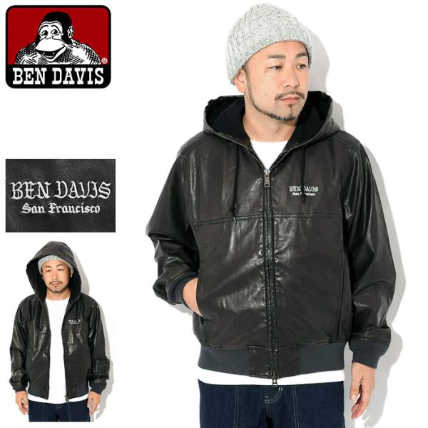 ベンデイビス ジャケット BEN DAVIS メンズ ウォッシュド フォウ レザー パーカー ( T...