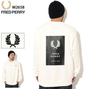 フレッドペリー トレーナー FRED PERRY メンズ プリンテッド パッチ クルー スウェット (M2658 Printed Patch Crew Sweat ビッグシルエット)｜icefield