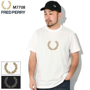 フレッドペリー Tシャツ 半袖 FRED PERRY メンズ フロックド ローレル リース グラフィック ( M7708 Flocked Laurel Wreath Graphic S/S Tee )[M便 1/1]｜icefield