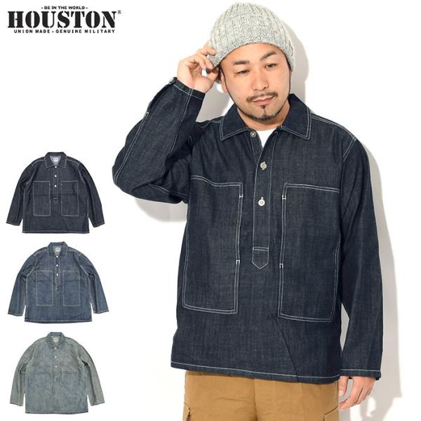 ヒューストン シャツ 長袖 HOUSTON メンズ USA コットン デニム アーミー プルオーバー...