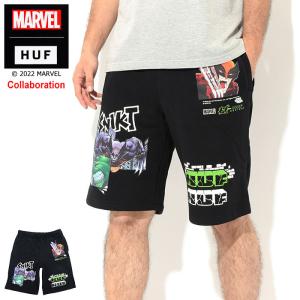 ハフ ハーフパンツ HUF メンズ マーベル スマッシュ アップ フリース ショーツ コラボ(HUF×MARVEL Smash Up Fleece Short ボトムス PT00260)｜icefield