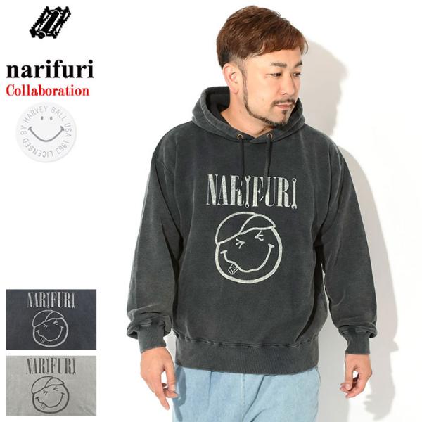 ナリフリ パーカー プルオーバー narifuri メンズ スマイル フェイス ガーメント ダイ コ...
