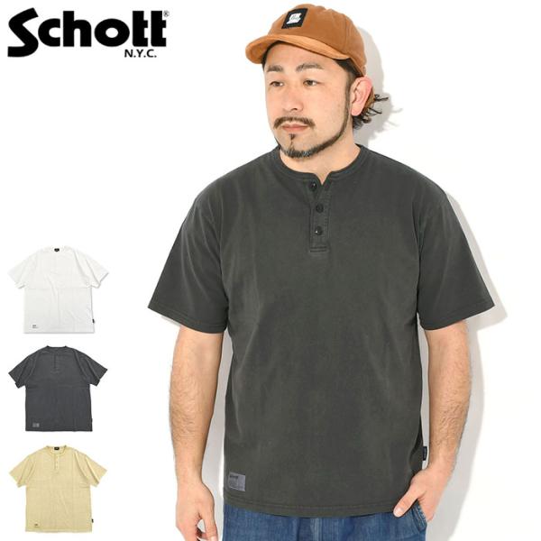 ショット Tシャツ 半袖 Schott メンズ ピグメント O/D ヘンリーネック ( Pigmen...