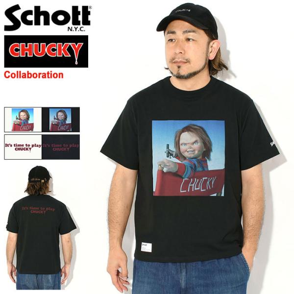 ショット Tシャツ 半袖 Schott メンズ チャッキー イッツ タイム トゥ プレイ コラボ (...