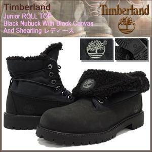 ティンバーランド Timberland ブーツ レディース対応サイズ ジュニア ロールトップ ブラック ヌバック ウィズ ブラック キャンバス(43960)｜icefield