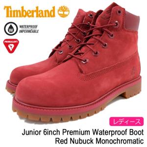 ティンバーランド Timberland ブーツ レディースサイズ ジュニア 6インチ プレミアム ウォータープルーフ Red Nubuck Monochromatic(A13HV)｜icefield