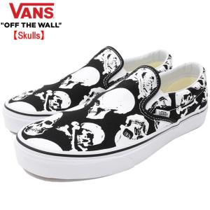 バンズ スニーカー VANS メンズ 男性用 クラシック スリッポン Black/True White スカル(VN-0A38F7H0B Classic Slip-On Skulls ブラック)｜icefield