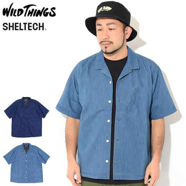 ワイルドシングス シャツ 半袖 WILD THINGS メンズ シェルテック デニム オープン カラ...