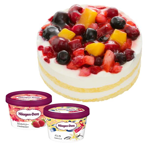 お誕生日  ホールケーキ（冷凍）クワトロベリートルテ 4号 ハーゲンダッツ バニラ・ストロベリーのミ...