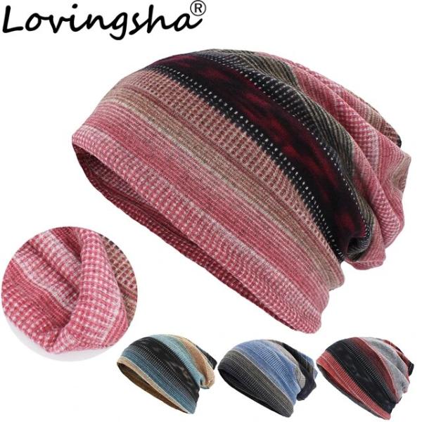 Lovingsha-女性のためのデュアルユース秋冬帽子,上質なストライプの生地で作られた小さな女の子...