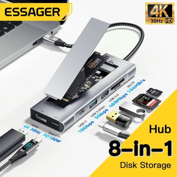 Essager-コンピューター用のUSBタイプCハブ,MacBook Pro Air m1 m2用の...