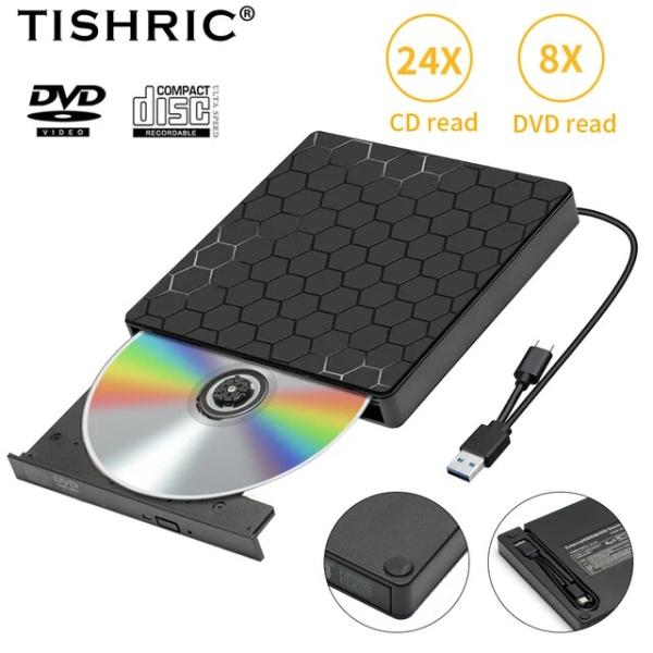 Tishic-外付けCD DVD rw光学ドライブ,USB 3.0,タイプc,リーダープレーヤー,ラ...