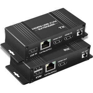 HDMI/KVm-エクステンダー60m,ケーブル6/7 p,コンピューター用ループ付き送信機受信機 ...
