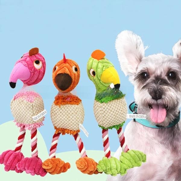 犬の形をしたぬいぐるみ,ペットのおもちゃ,明るい色,ピンクのフラミンゴ,噛み付き防止,歯の研削と音